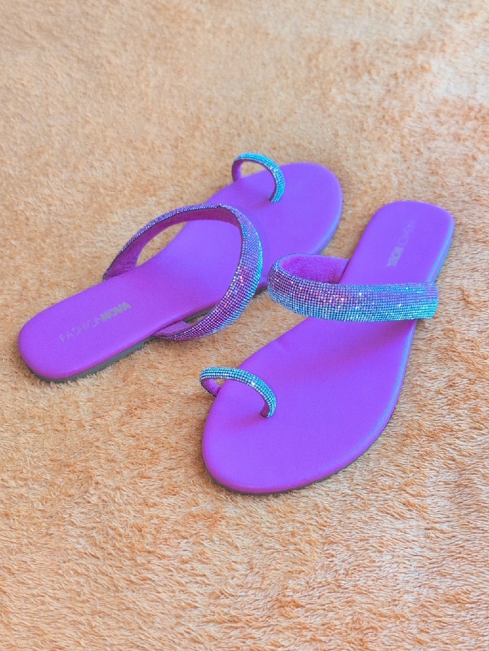 Women's Bright Pink Sandal With Rhinestone Straps
